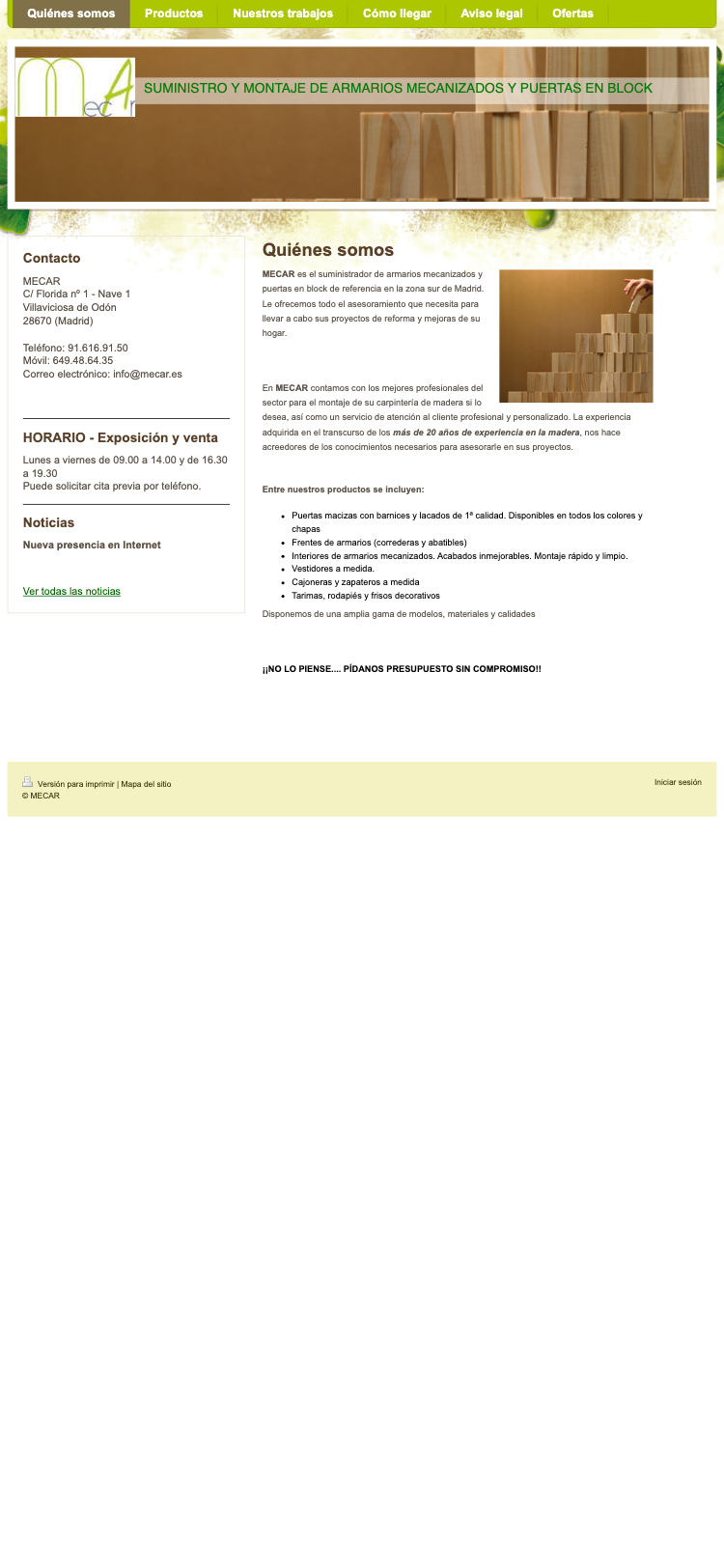 Captura de la web actual de MECAR en un móvil