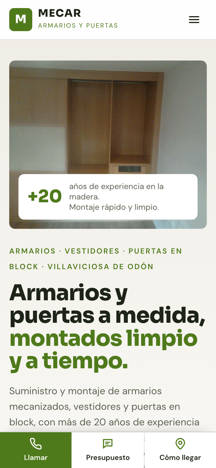 Captura de la web nueva de MECAR en un móvil